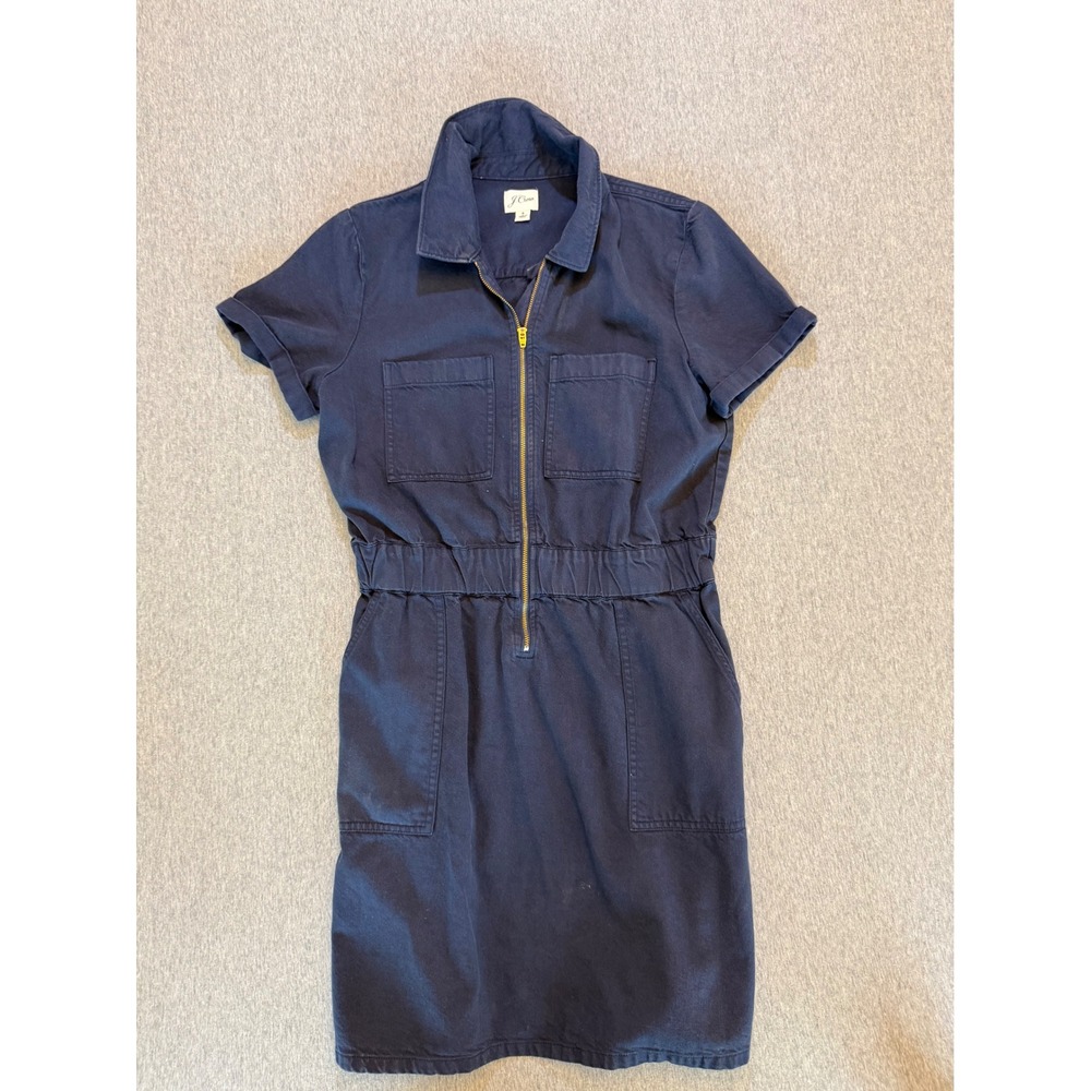 J.Crew Re-Imagined Navy Blue Utility Half Zip Short Sleeve Dress Size 6